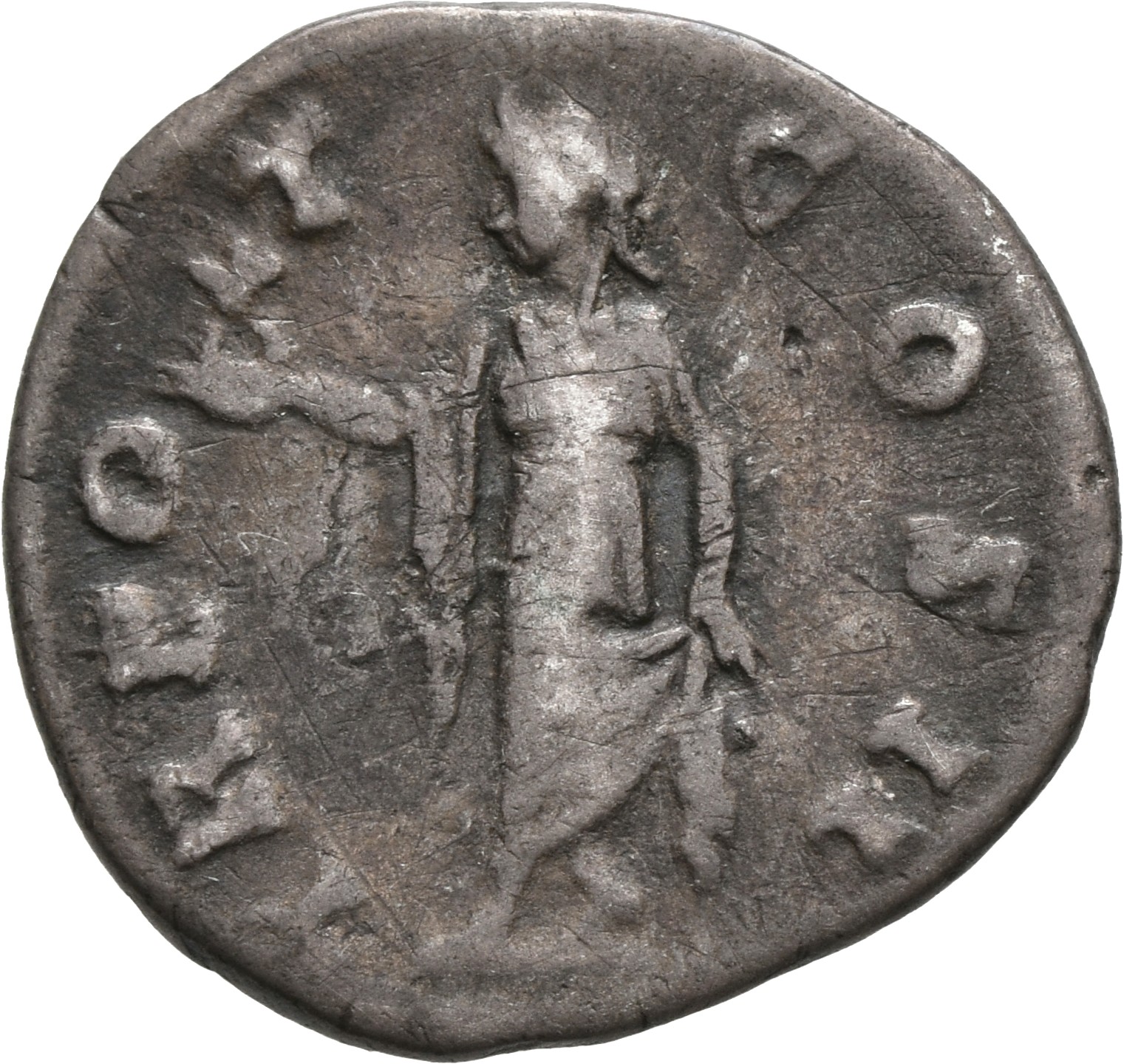 RIC III Antoninus Pius 437 Antoninus Pius reverse, Spes, draped, advancing left, holding up flower-bud in right hand and r...