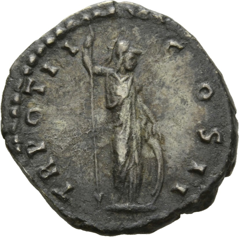 RIC III Antoninus Pius 438B Antoninus Pius reverse, Minerva, helmeted, draped, standing right, holding vertical spear in r...