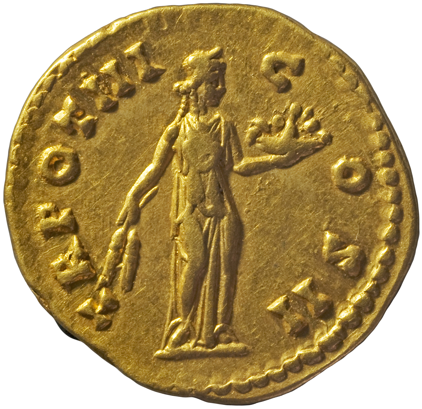 RIC III Antoninus Pius 445Aa Antoninus Pius reverse, Fides, standing right, holding corn-ears in right hand and basket of ...