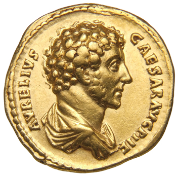 RIC III Antoninus Pius 445Ac Antoninus Pius obverse, Bust of Marcus Aurelius, bare-headed, draped, right