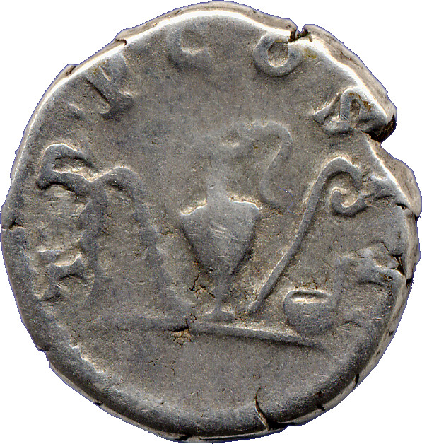 RIC III Antoninus Pius 45 Antoninus Pius reverse, Aspergillum, jug, lituus and simpulum