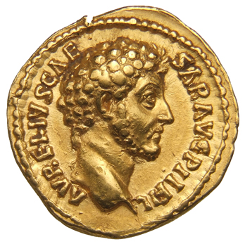 RIC III Antoninus Pius 457A (quinarius aureus) Antoninus Pius obverse, Head of Marcus Aurelius, bare, right