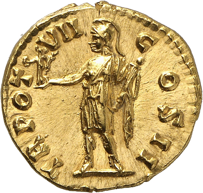 RIC III Antoninus Pius 457B Antoninus Pius reverse, Roma, helmeted, in military dress, standing left, holding Victory on e...