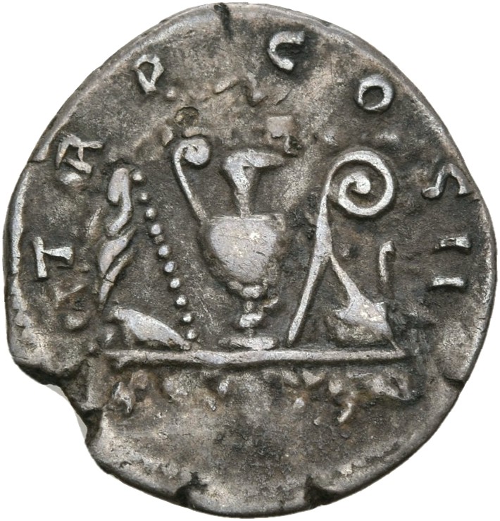RIC III Antoninus Pius 46 Antoninus Pius reverse, Knife, aspergillum, jug, lituus and simpulum
