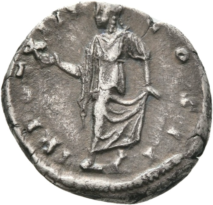 RIC III Antoninus Pius 479A Antoninus Pius reverse, Spes, draped, advancing left, holding up flower-bud in right hand and ...