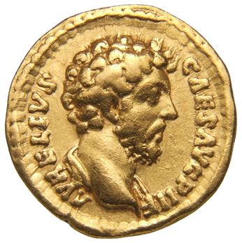 Antoninus Pius obverse — Bust of Marcus Aurelius, bare-headed, draped, cuirassed, right