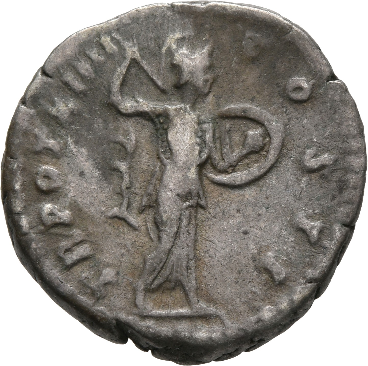 RIC III Antoninus Pius 483 Antoninus Pius reverse, Minerva, helmeted, draped, brandishing javelin in right hand and holdin...