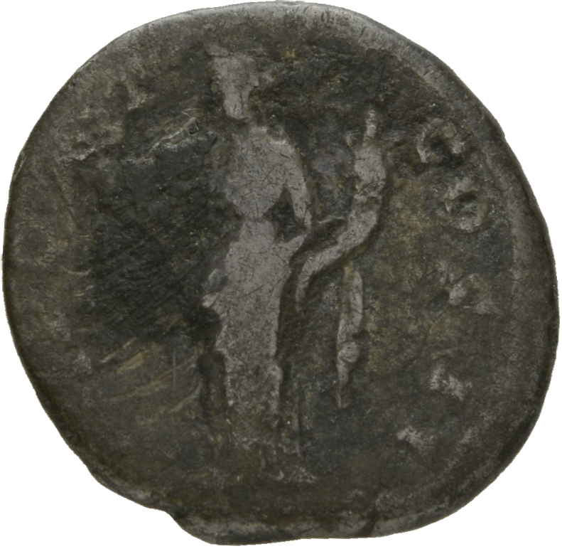 RIC III Antoninus Pius 48a (denarius) Antoninus Pius reverse, Felicitas, draped, standing left, holding up caduceus in rig...