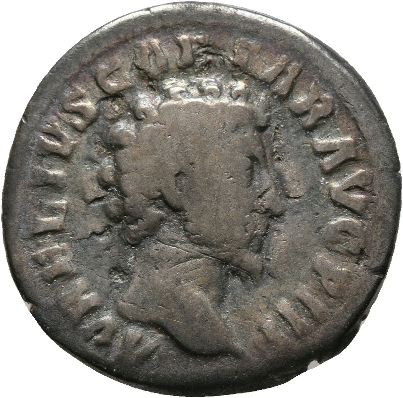 RIC III Antoninus Pius 490 (denarius) Antoninus Pius obverse, Bust of Marcus Aurelius, bare-headed, draped, cuirassed, right