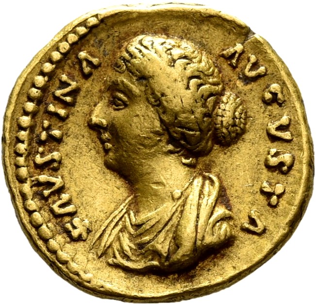 RIC III Antoninus Pius 494B Antoninus Pius obverse, Bust of Faustina the Younger, bare-headed, with hair waived and coiled...
