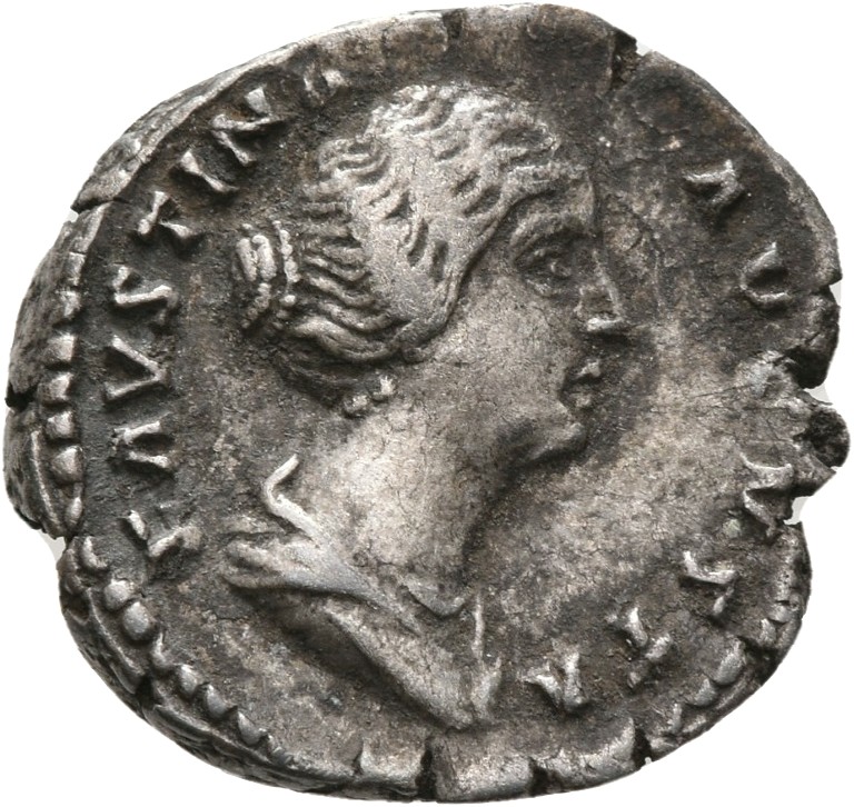 RIC III Antoninus Pius 495A Antoninus Pius obverse, Bust of Faustina the Younger, bare-headed, with hair waived and coiled...