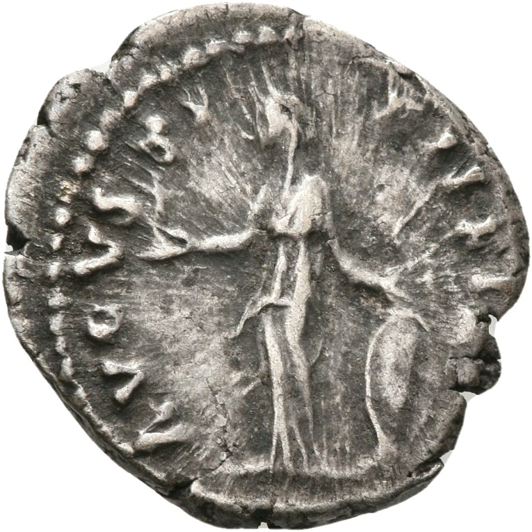 RIC III Antoninus Pius 495A Antoninus Pius reverse, Venus, draped. standing left, holding Victory on right hand and restin...