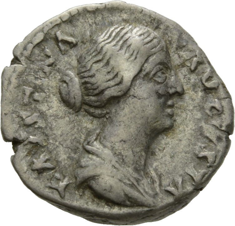 RIC III Antoninus Pius 496 Antoninus Pius obverse, Bust of Faustina the Younger, bare-headed, with hair waived and coiled ...