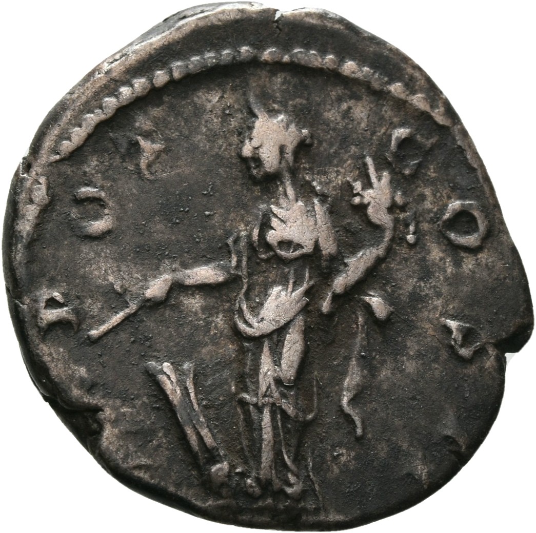 RIC III Antoninus Pius 49a Antoninus Pius reverse, Fortuna, draped, standing left, holding rudder in right hand and cornuc...