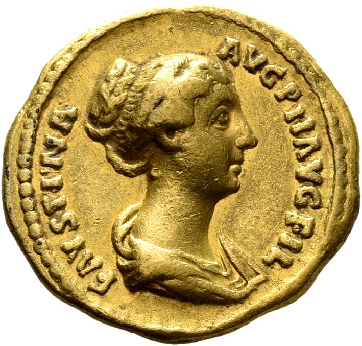 RIC III Antoninus Pius 500a Antoninus Pius obverse, Drapierte Büste der Faustina minor in der Brustansicht nach r.