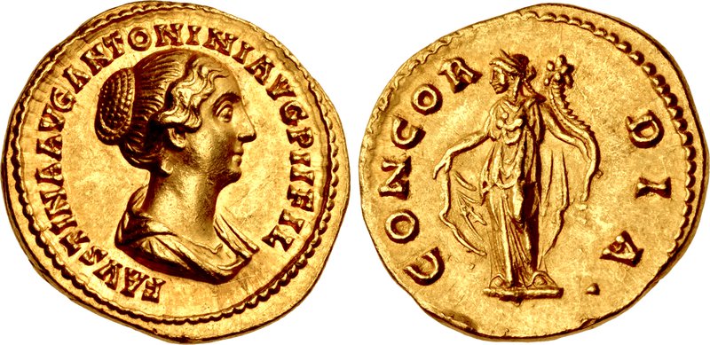 RIC III Antoninus Pius 500a Antoninus Pius obverse, Drapierte Büste der Faustina minor in der Brustansicht nach r.