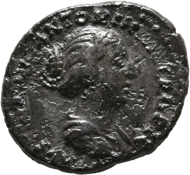 RIC III Antoninus Pius 501 Antoninus Pius obverse, Bust of Faustina the Younger, bare-headed, with hair waived and coiled ...