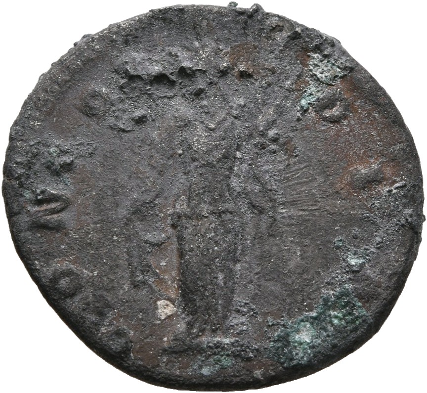 RIC III Antoninus Pius 501 Antoninus Pius reverse, Concordia, draped, standing front, head left, raising skirt and holding...