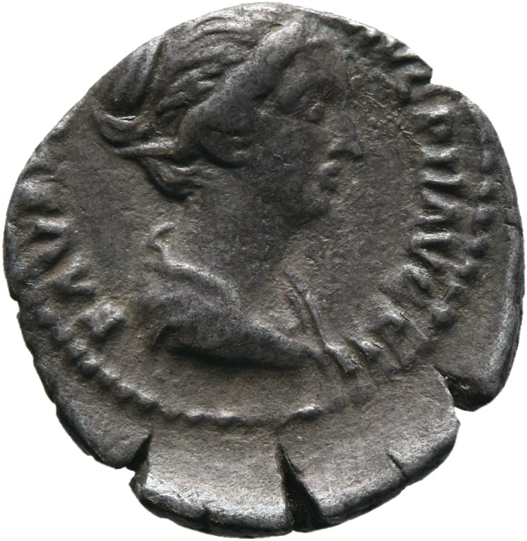 RIC III Antoninus Pius 502Aa Antoninus Pius obverse, Bust of Faustina the Younger, bare-headed, with hair waived and coile...