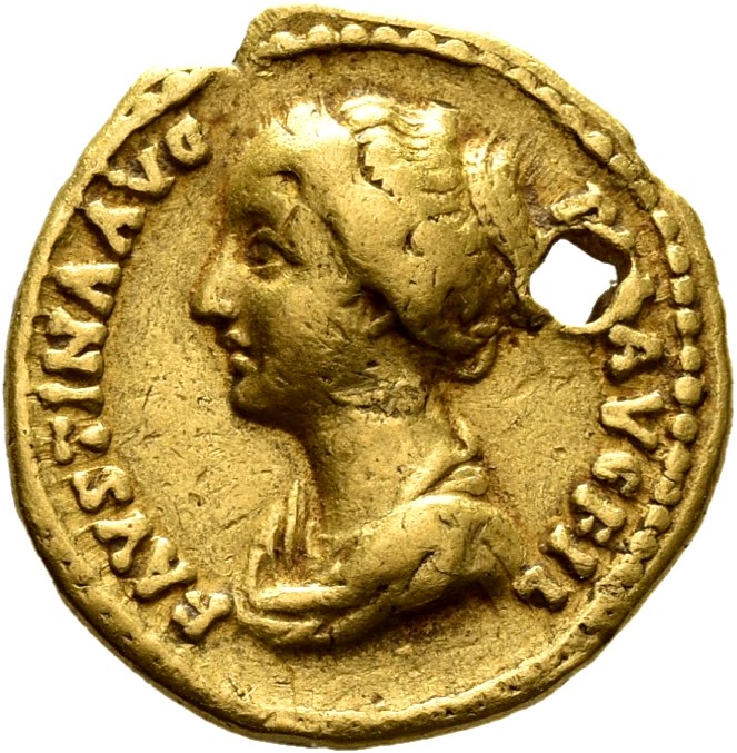 RIC III Antoninus Pius 503b Antoninus Pius obverse, Drapierte Büste der Faustina minor in der Brustansicht nach l.