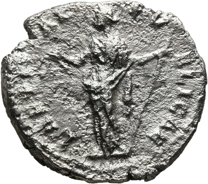 RIC III Antoninus Pius 506C (denarius) Antoninus Pius reverse, Laetitia, draped, standing left, holding diadem in extended...