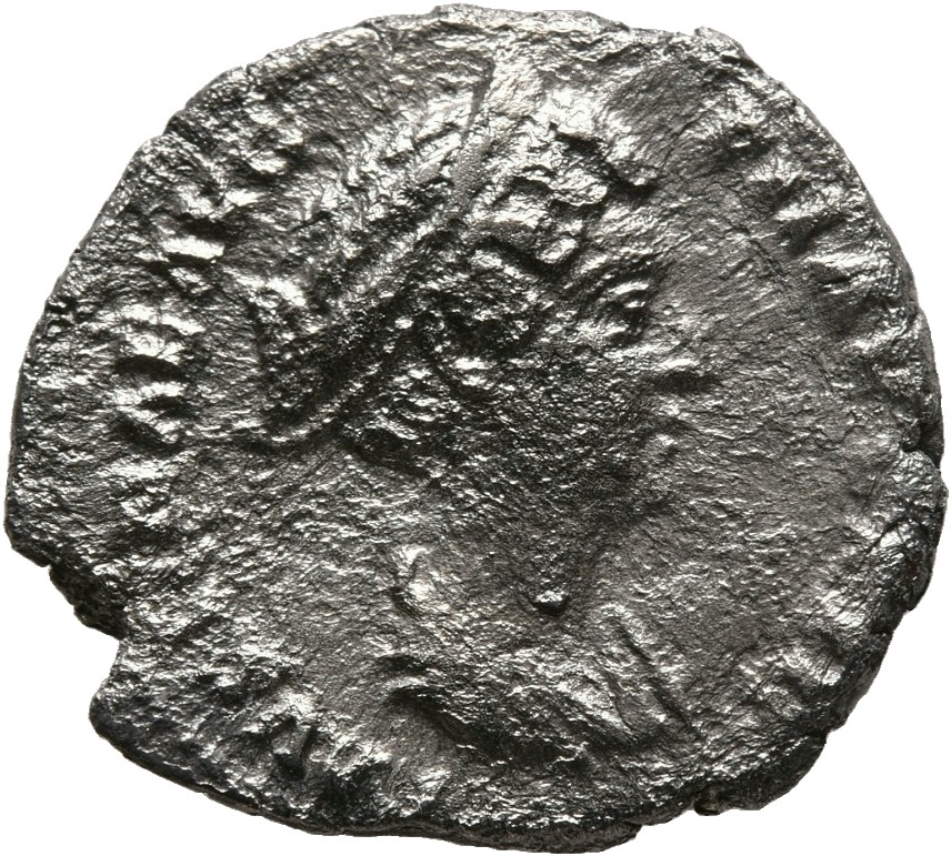 RIC III Antoninus Pius 506C (denarius) Antoninus Pius obverse, Bust of Faustina the Younger, stephane round head, with hai...