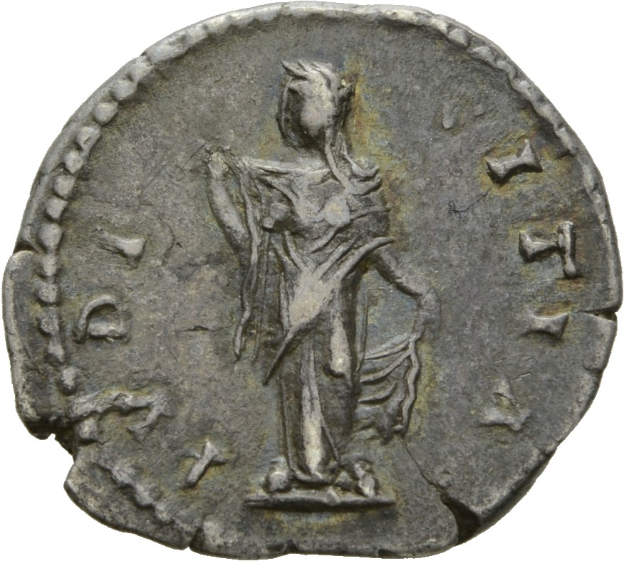RIC III Antoninus Pius 507A Antoninus Pius reverse, Pudicitia, veiled, draped, standing left, with right hand drawing out ...