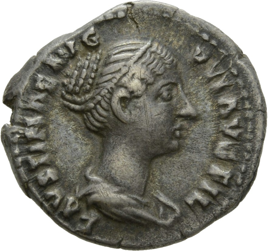 RIC III Antoninus Pius 507A Antoninus Pius obverse, Bust of Faustina the Younger, bare-headed, with hair waived and coiled...