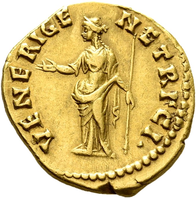 RIC III Antoninus Pius 511a Antoninus Pius reverse, Venus, draped, standing left, holding apple in right hand and sceptre ...