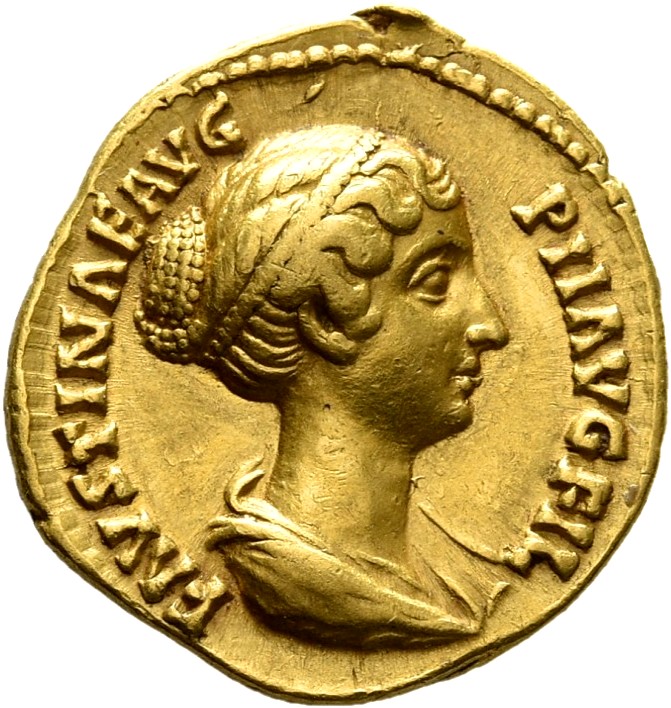 RIC III Antoninus Pius 511a Antoninus Pius obverse, Bust of Faustina the Younger, bare-headed, with hair waived and coiled...