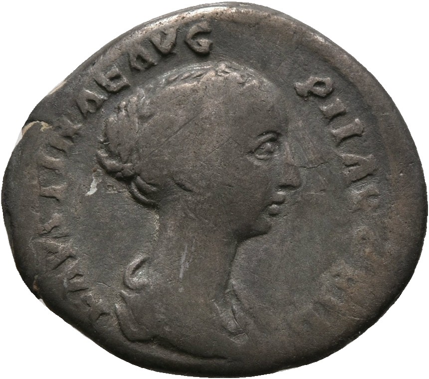 RIC III Antoninus Pius 517B (denarius) Antoninus Pius obverse, Bust of Faustina the Younger, stephane round head, with hai...