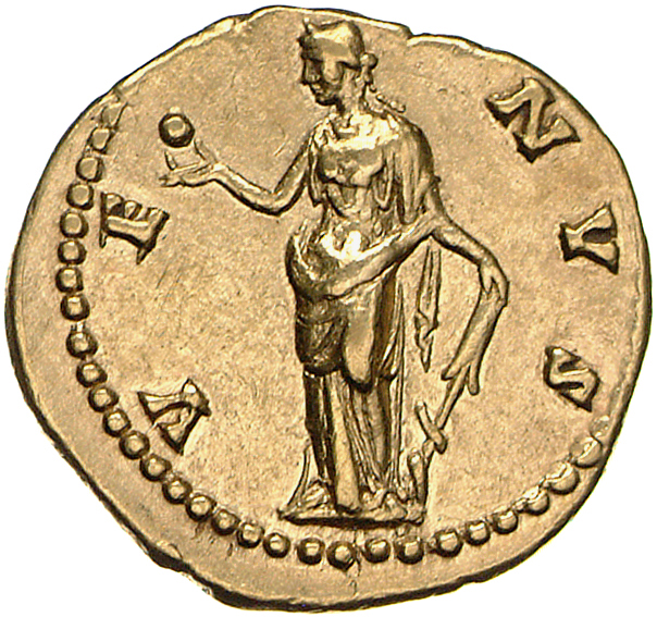 RIC III Antoninus Pius 517C (aureus) Antoninus Pius reverse, Venus, draped, standing left, holding apple in right hand and...