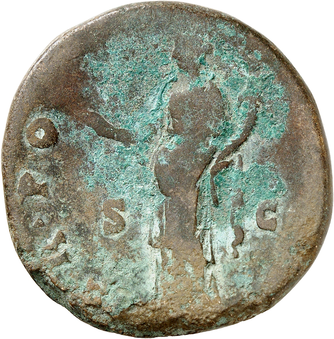 RIC III Antoninus Pius 545A Antoninus Pius reverse, Felicitas, draped, standing left, holding caduceus in right hand and c...