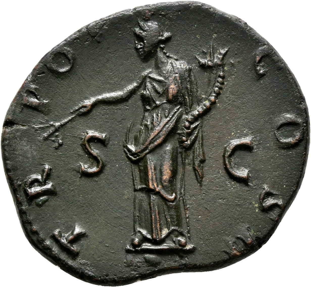 RIC III Antoninus Pius 567 Antoninus Pius reverse, Pax, draped, standing left, holding branch in extended right hand and c...