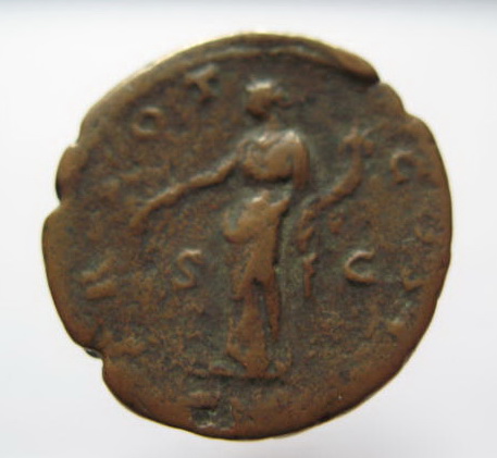RIC III Antoninus Pius 569A Antoninus Pius reverse, Pax, draped, standing left, holding branch downwards in extended right...