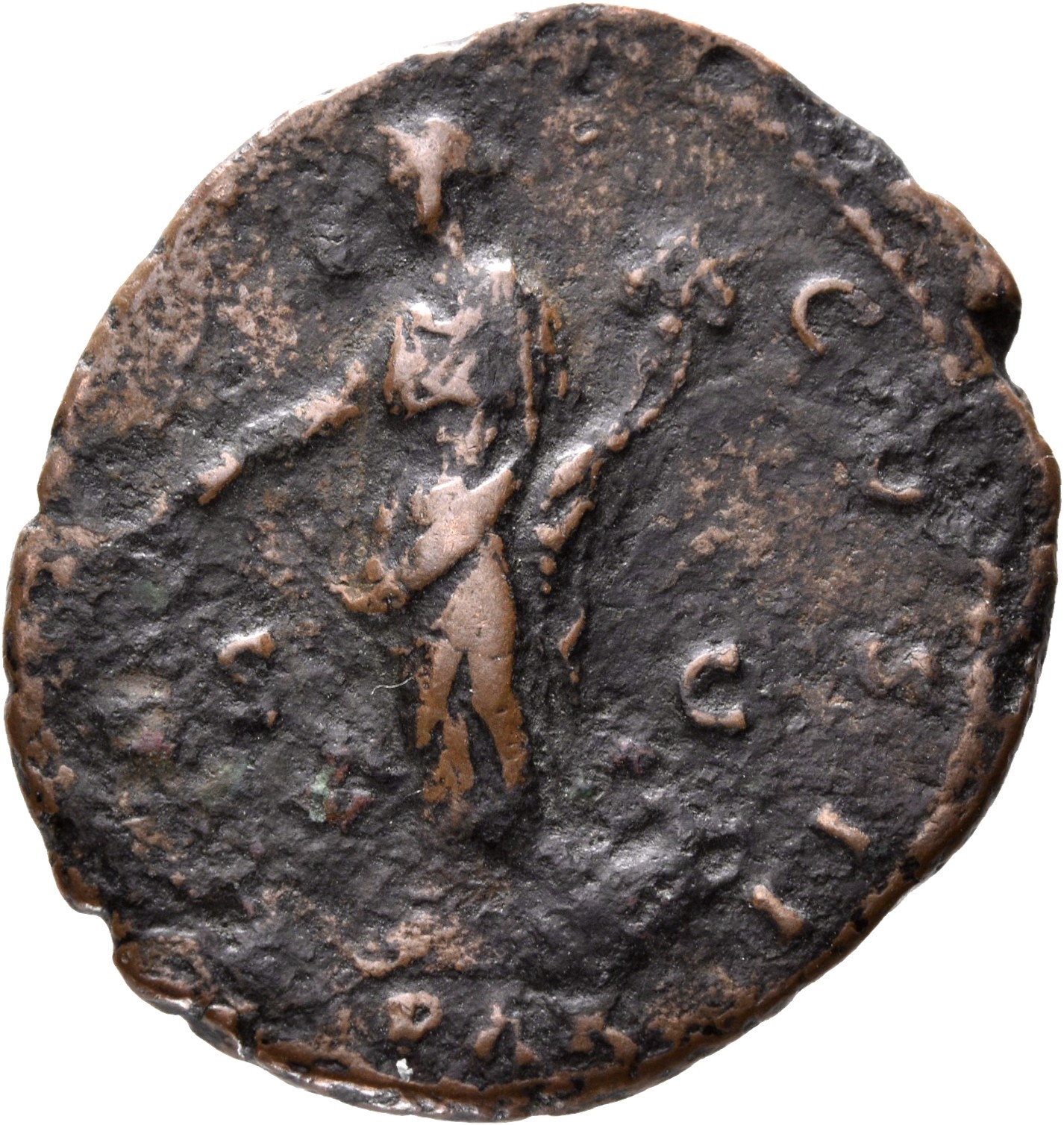 RIC III Antoninus Pius 569A Antoninus Pius reverse, Pax, draped, standing left, holding branch downwards in extended right...