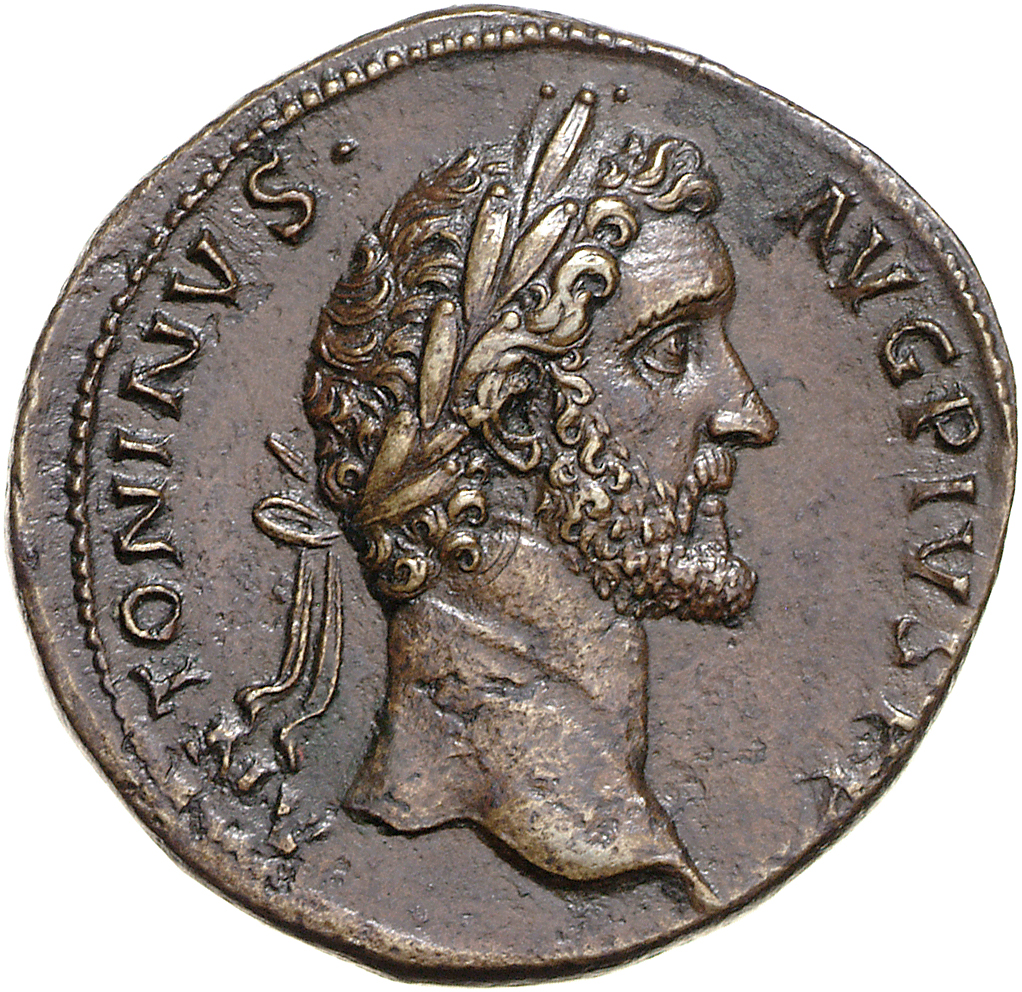 Antoninus Pius obverse — Head of Antoninus Pius, laureate, right