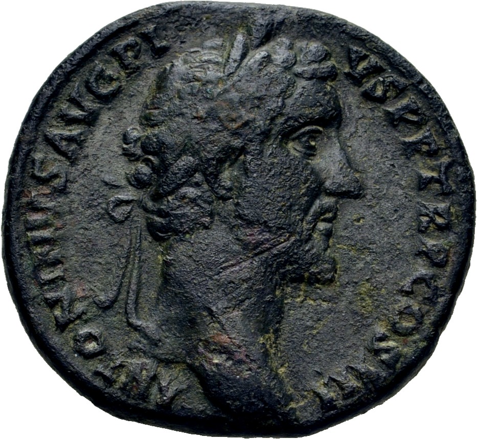 RIC III Antoninus Pius 597a Antoninus Pius obverse, Head of Antoninus Pius, laureate, right