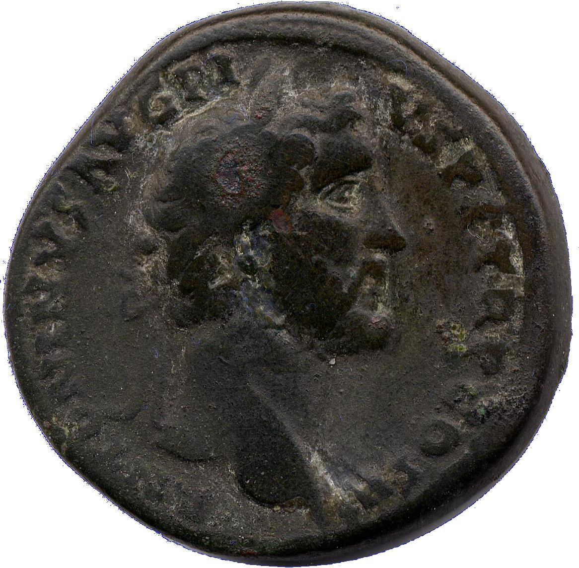 RIC III Antoninus Pius 597a Antoninus Pius obverse, Head of Antoninus Pius, laureate, right