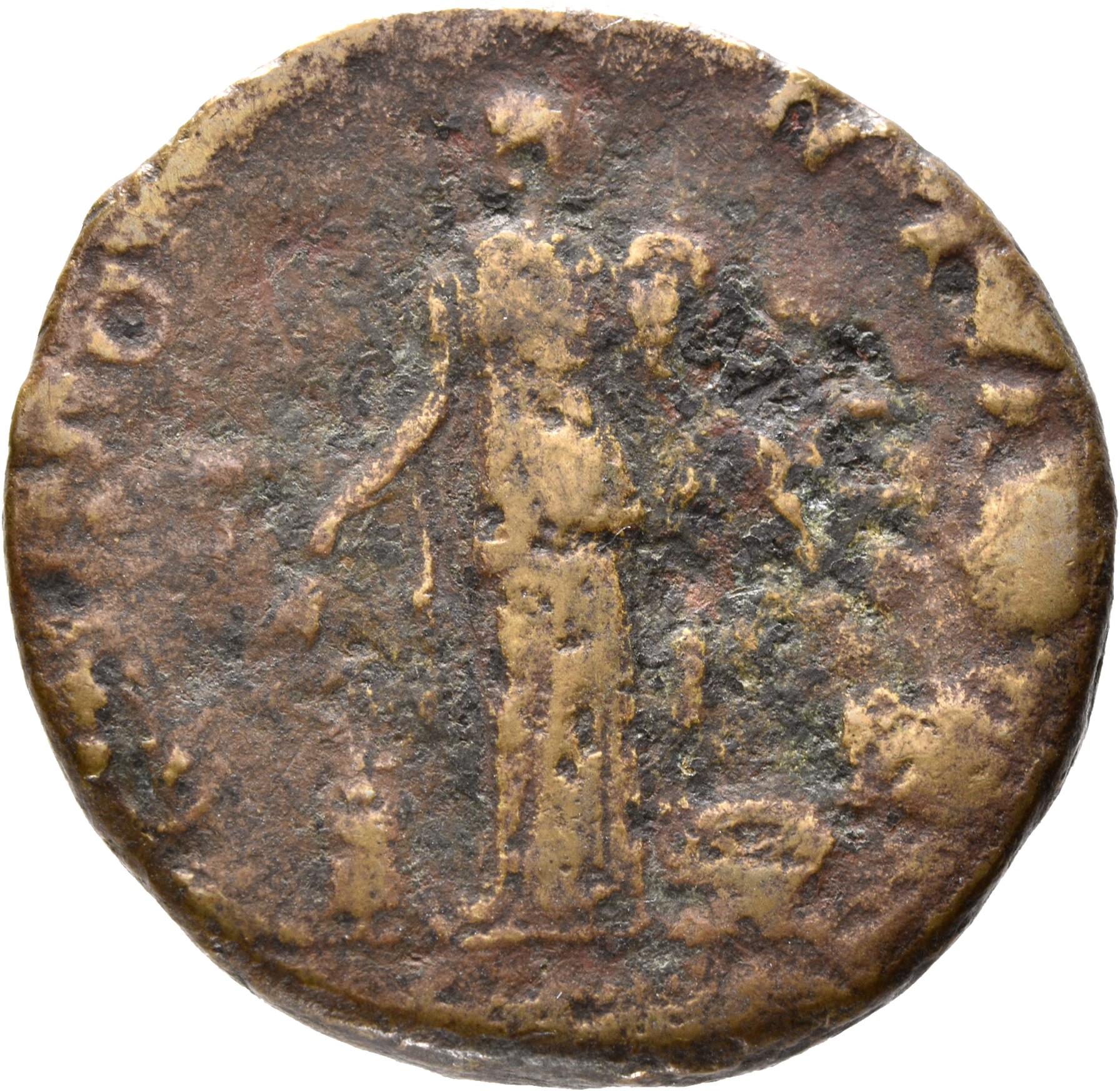 RIC III Antoninus Pius 597b Antoninus Pius reverse, Annona, draped, standing right, holding two corn-ears in right hand ov...
