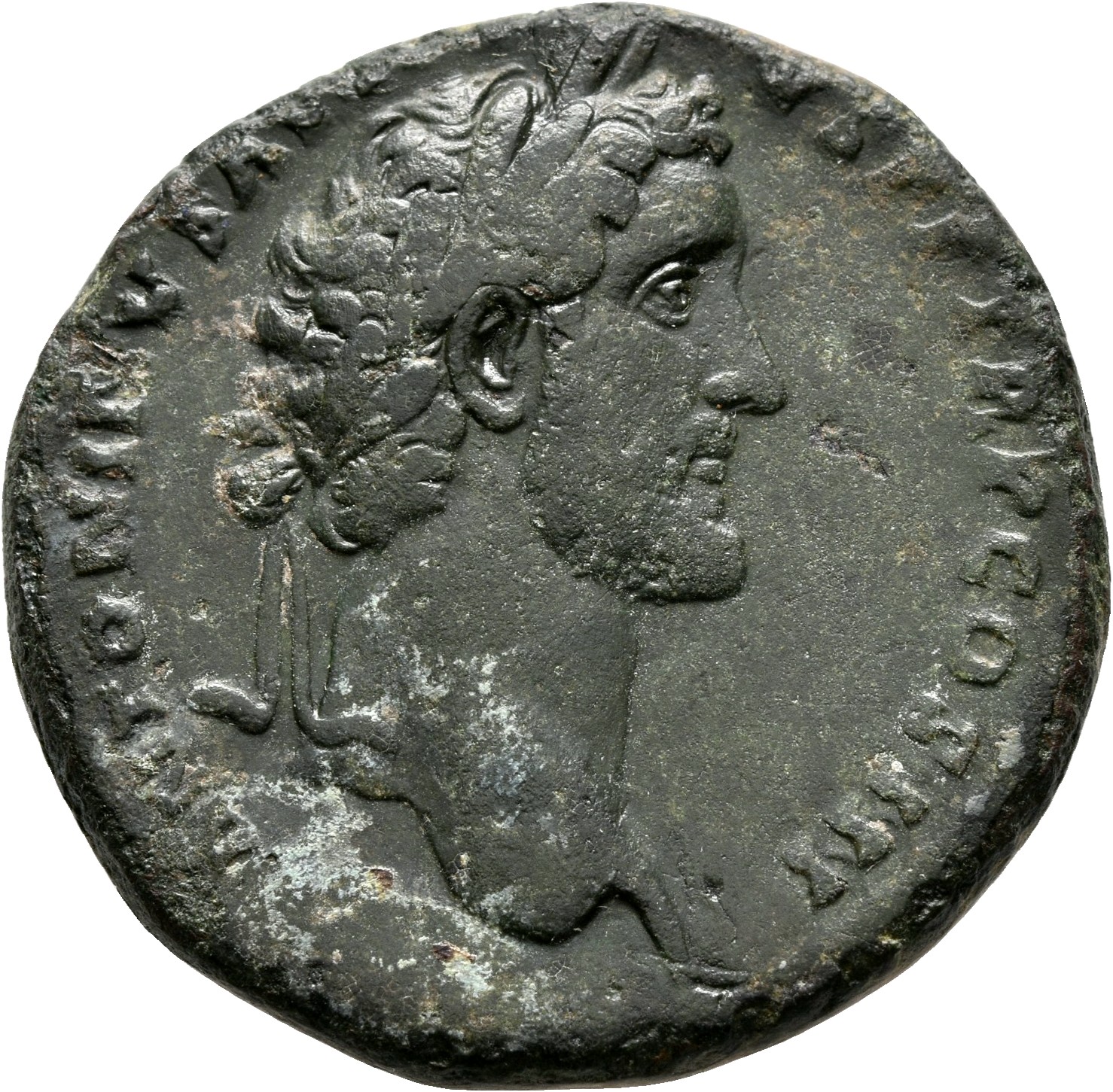RIC III Antoninus Pius 598a Antoninus Pius obverse, Head of Antoninus Pius, laureate, right