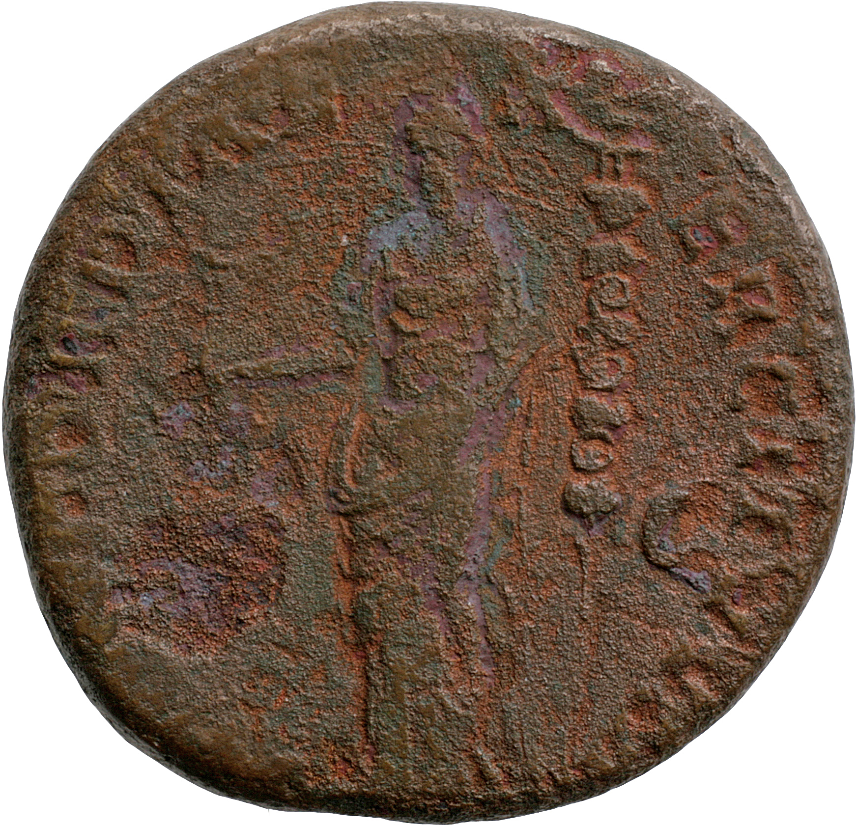 Antoninus Pius reverse — Concordia, draped, standing left, holding Victory on right hand and legionary eagle, vertical, in left
