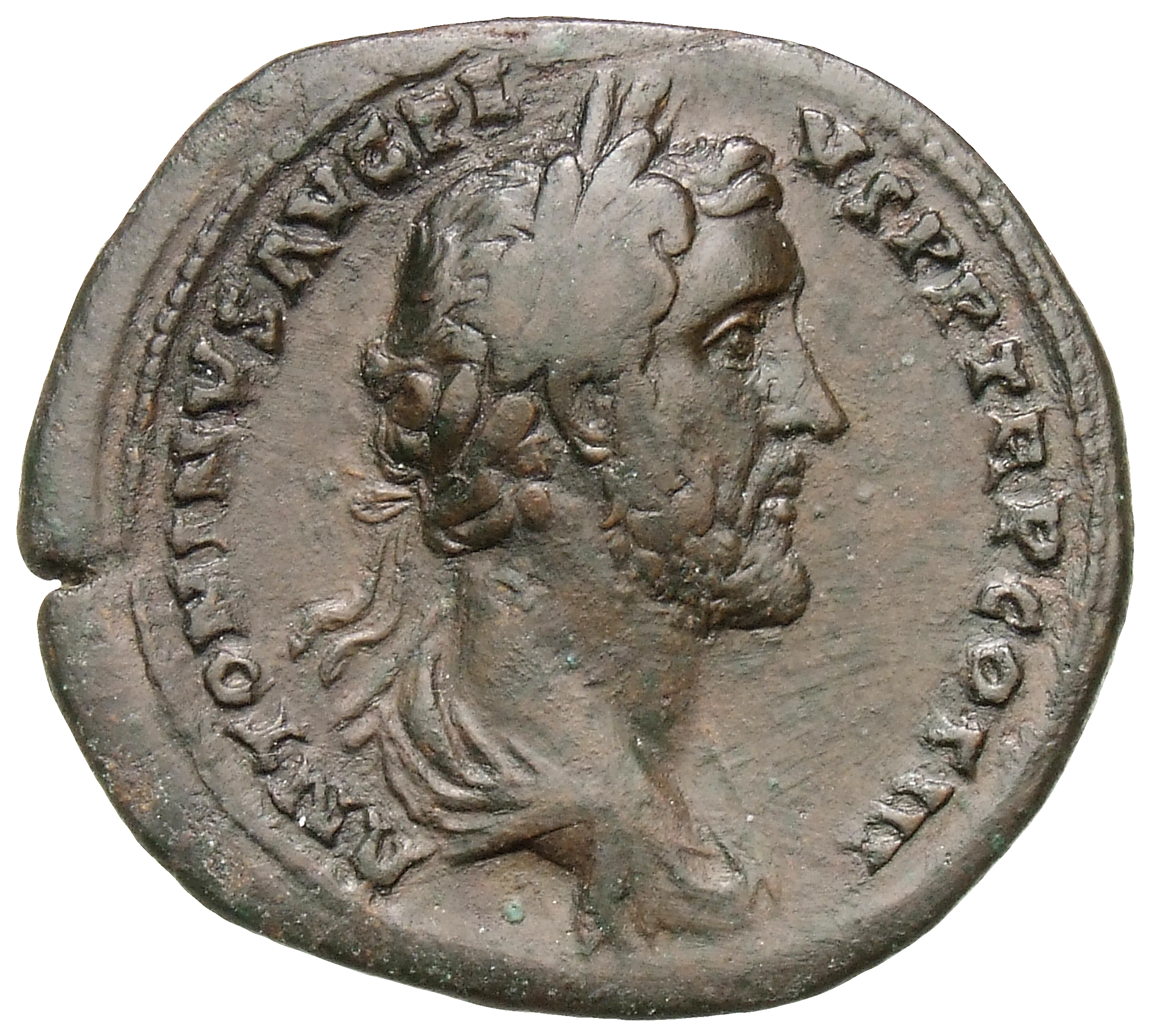 RIC III Antoninus Pius 600b Antoninus Pius obverse, Bust of Antoninus Pius, laureate, draped, right
