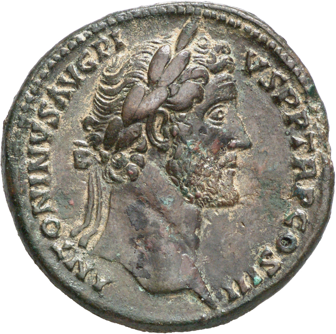 RIC III Antoninus Pius 601a Antoninus Pius obverse, Head of Antoninus Pius, laureate, right