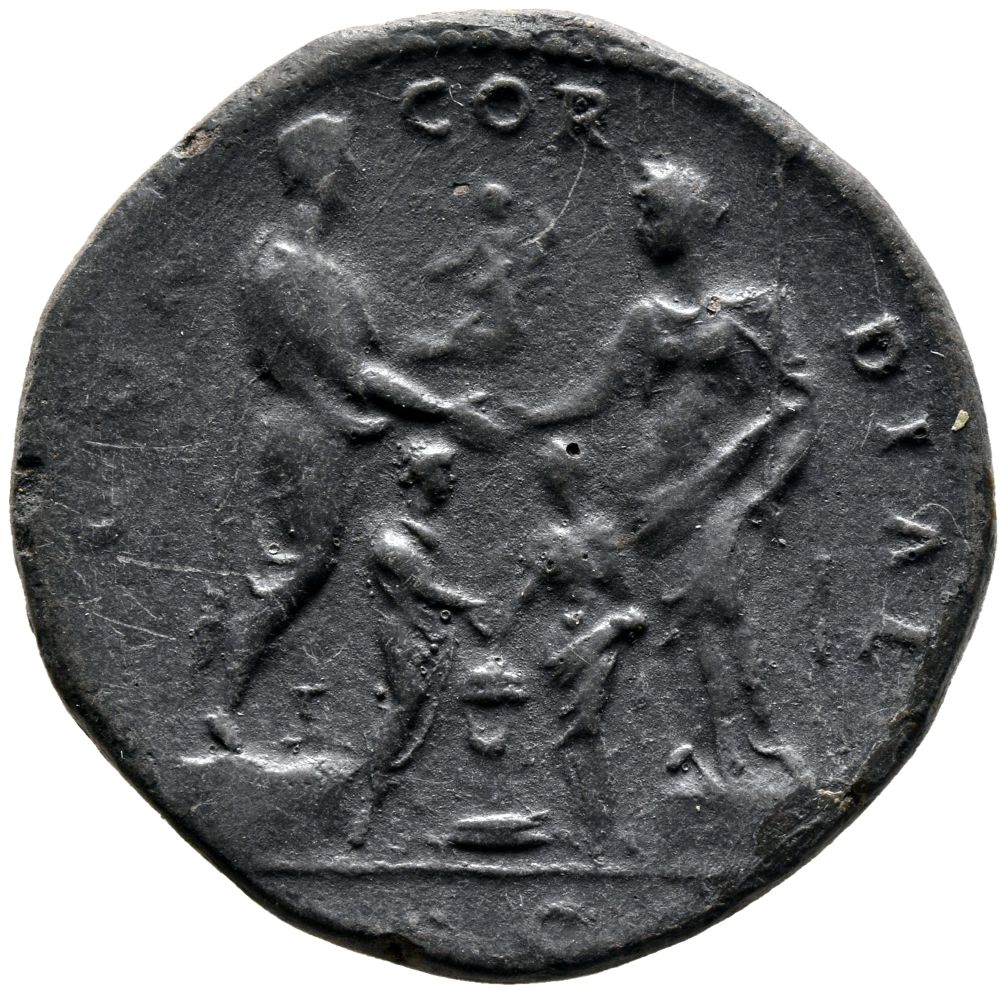 RIC III Antoninus Pius 601b Antoninus Pius reverse, Antoninus Pius standing, right holding Victory in left hand, clasping ...