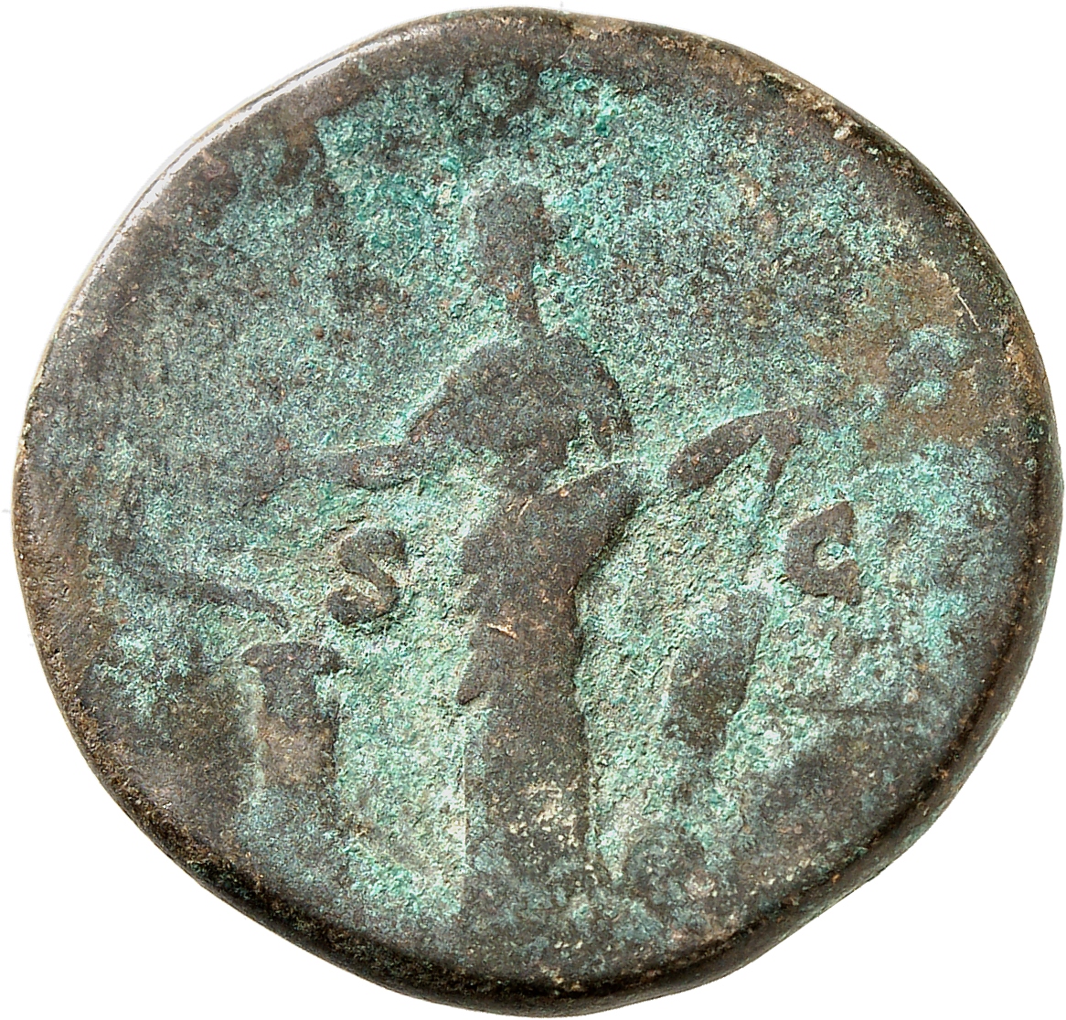 RIC III Antoninus Pius 602 Antoninus Pius reverse, Salus, standing left, feeding snake coiled around altar and holding rud...