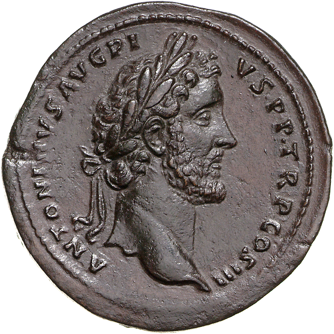 RIC III Antoninus Pius 605a Antoninus Pius obverse, Head of Antoninus Pius, laureate, right