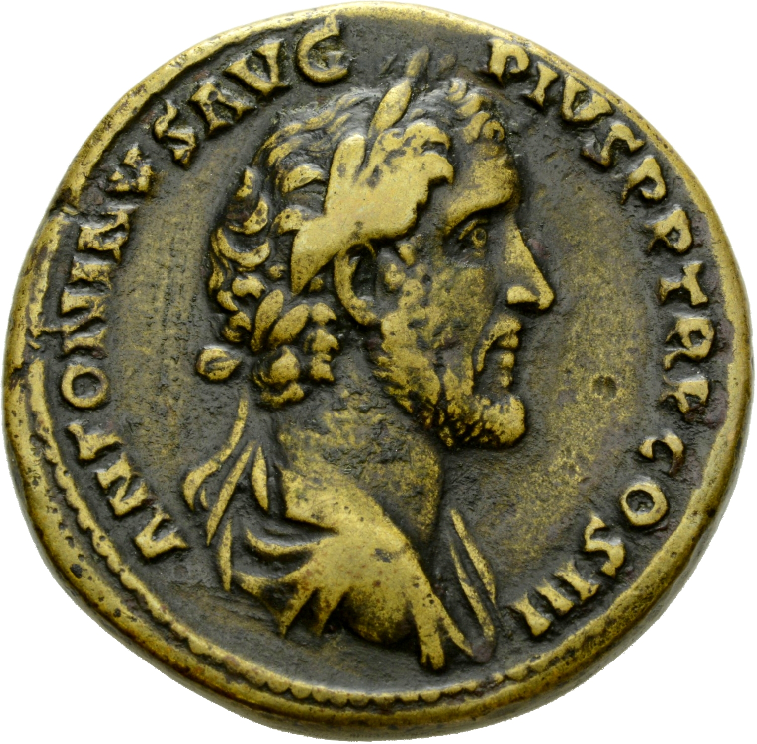 RIC III Antoninus Pius 605b Antoninus Pius obverse, Bust of Antoninus Pius, laureate, draped, right