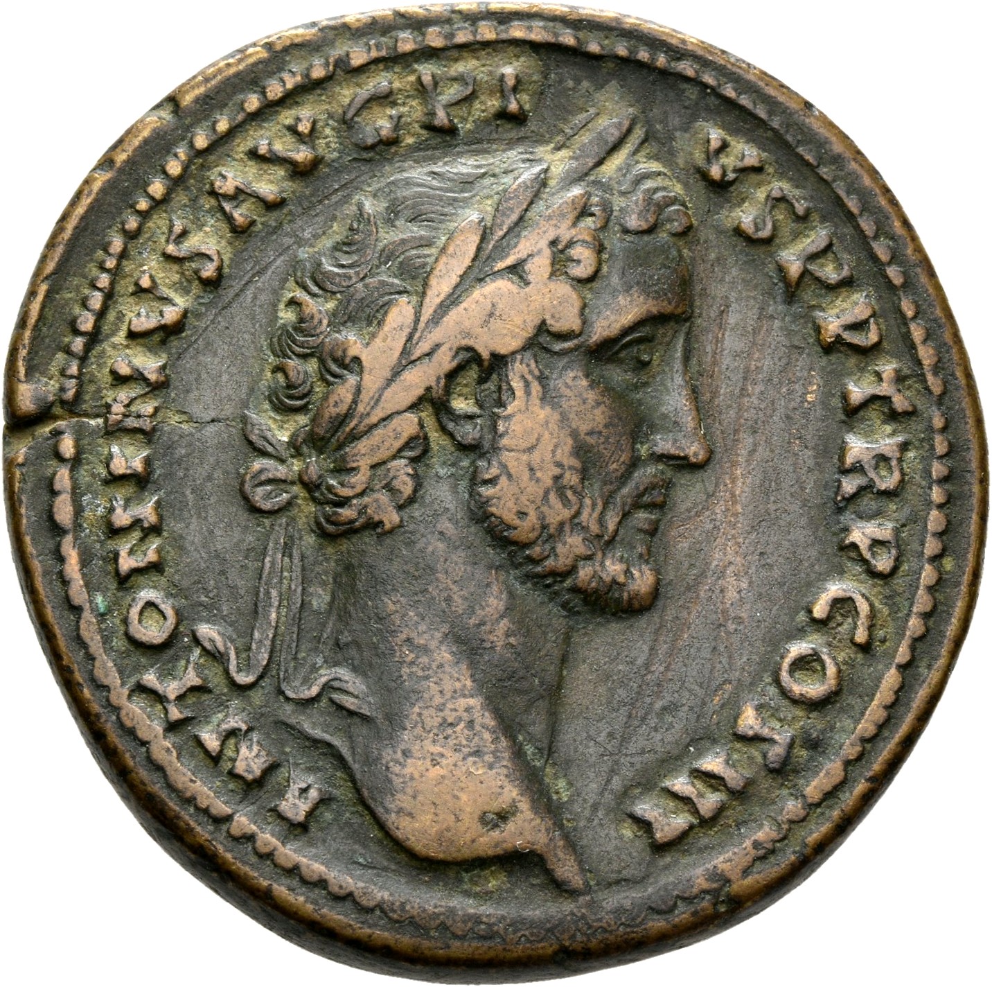 RIC III Antoninus Pius 610a Antoninus Pius obverse, Head of Antoninus Pius, laureate, right