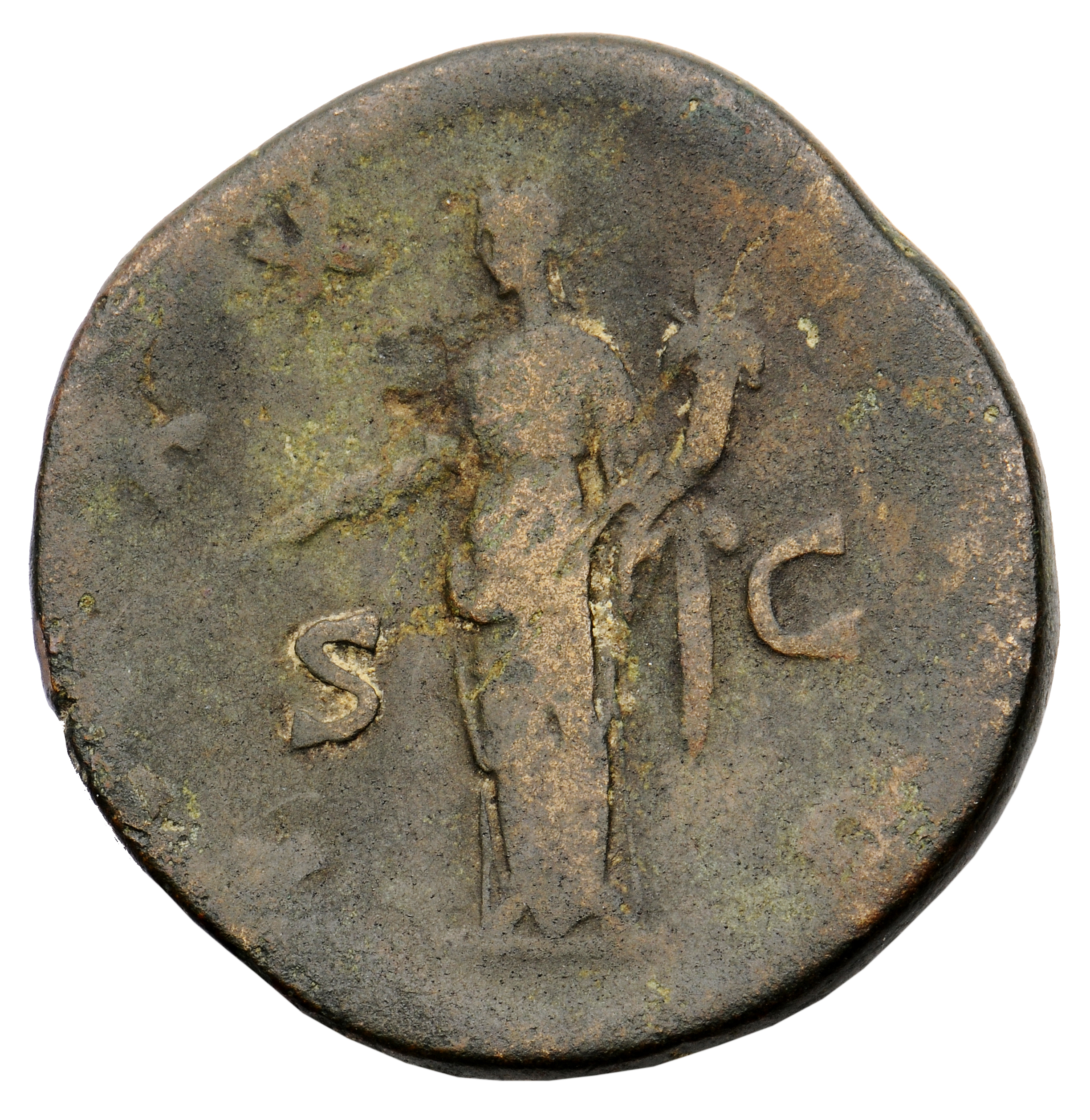 RIC III Antoninus Pius 616a Antoninus Pius reverse, Pax, draped, standing left, holding branch in extended right hand and ...